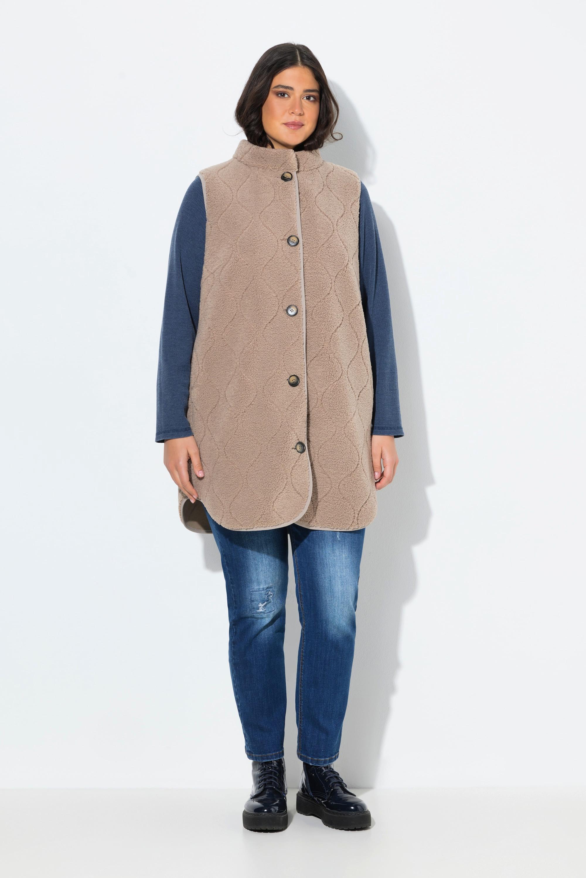 Ulla Popken Veste sans manches en polaire bouclée Col montant Coupe évasée  