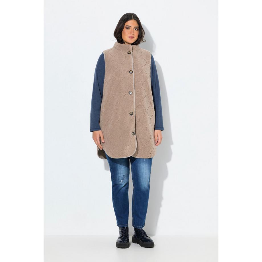 Ulla Popken Gilet Teddy Collo alto Taglio svasato Smanicato  