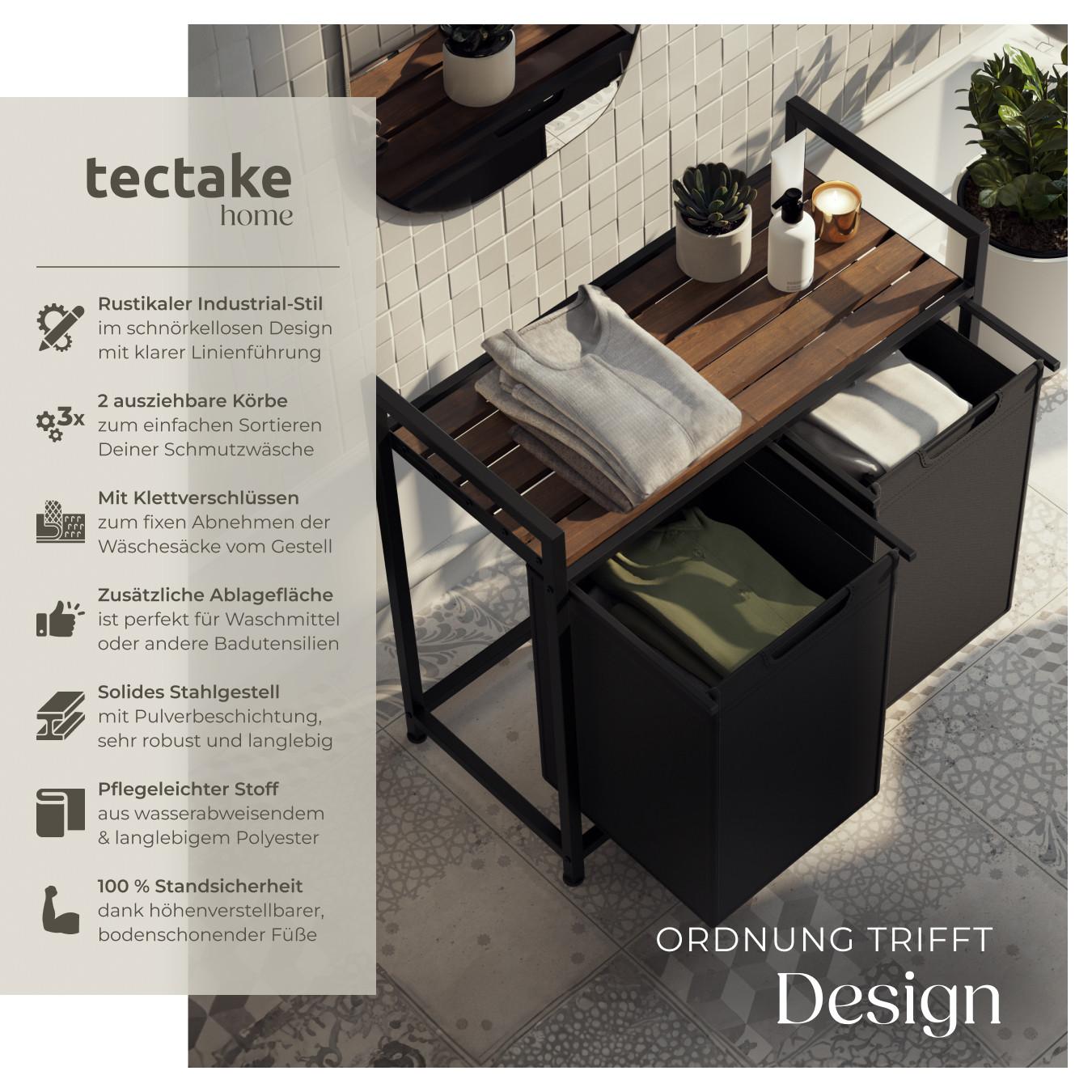 Tectake Panier à linge avec étagère, style industriel  