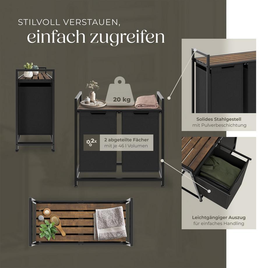 Tectake Wäschesortierer mit Ablage, Industrial Style  