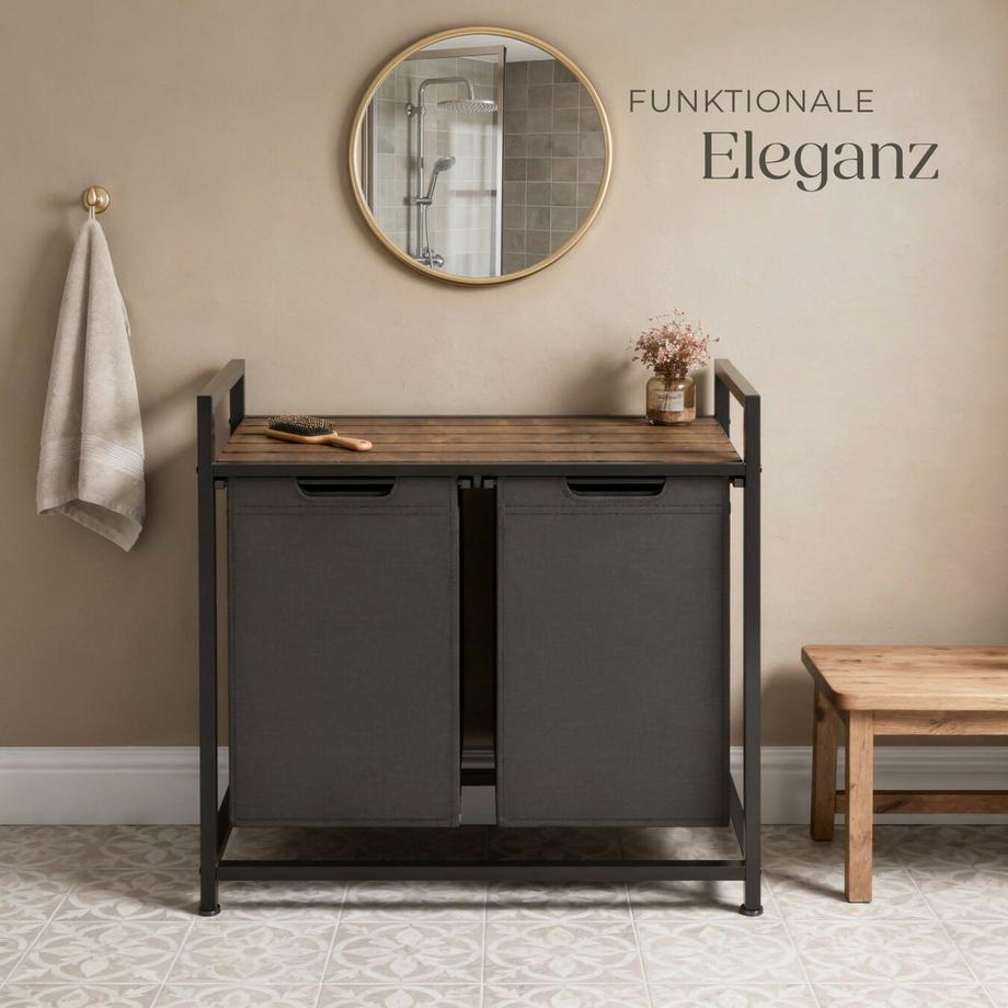 Tectake Panier à linge  style industriel avec 2 ou 3 compartiments extensibles  