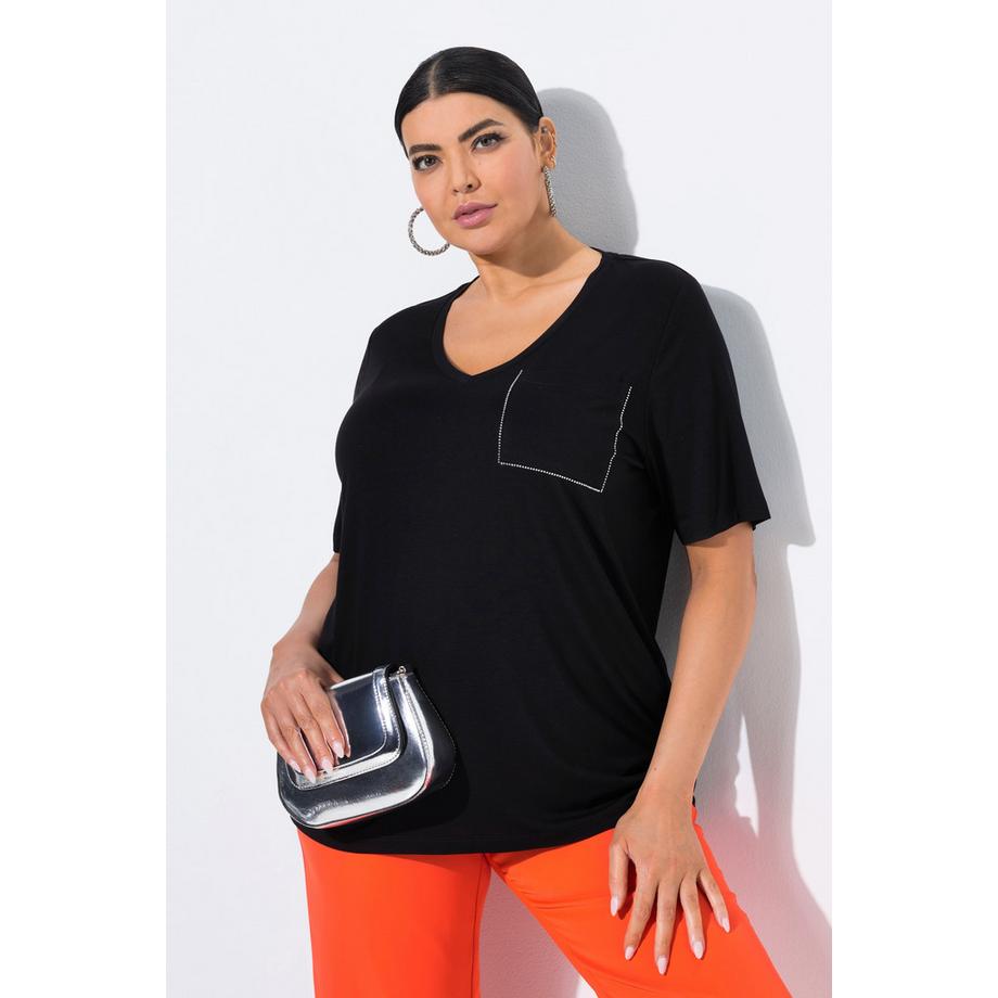 Ulla Popken T-shirt Taschino Scollo a V Mezze Maniche  