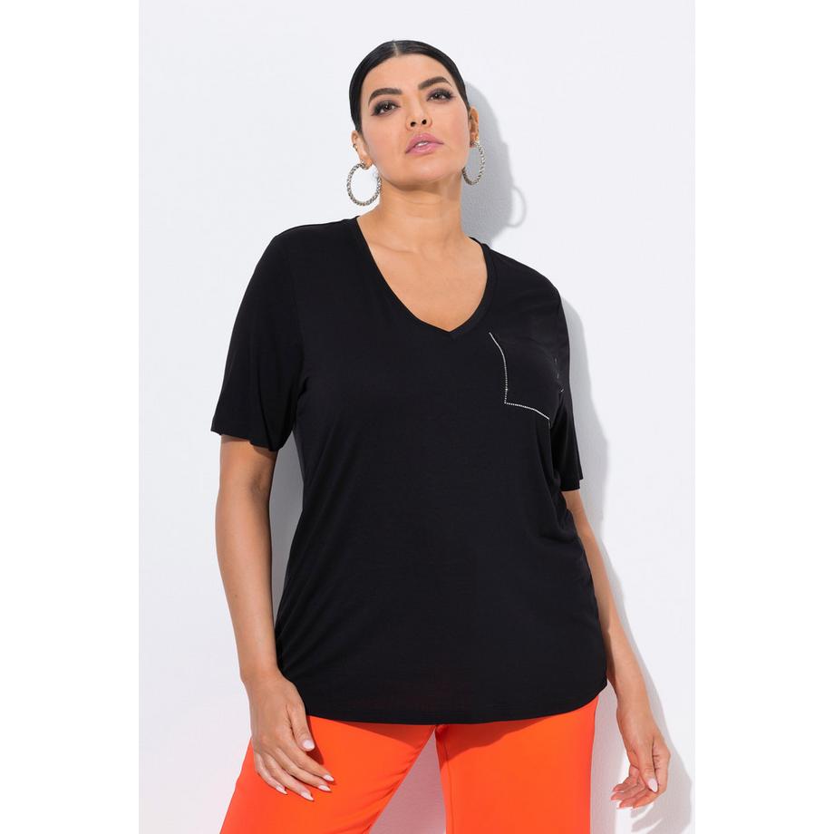 Ulla Popken T-shirt Taschino Scollo a V Mezze Maniche  
