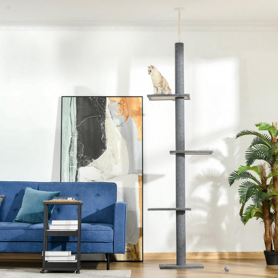 Northio  Arbre À Gratter Réglable En Hauteur Pour Chats, Arbre De Jeu, Gris, 43 X 27 X 228-260 Cm 