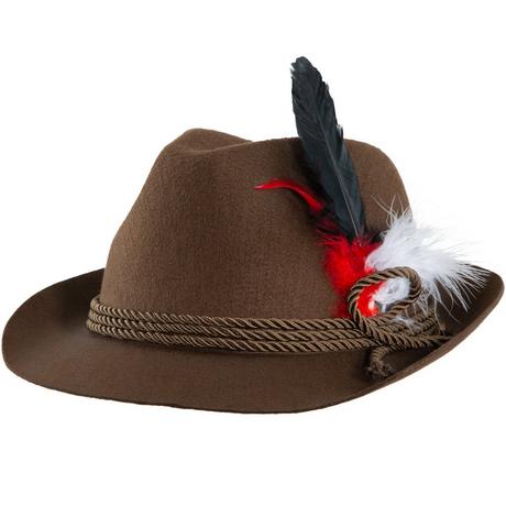 Tectake  Chapeau traditionnel brun avec plume 