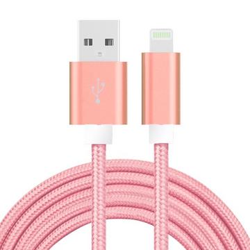 Câble USB avec connecteur Lightning pour iPhone et iPad, 2,1 A, 2 m - Rose