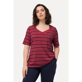 Ulla Popken  T-Shirt, Ringel, Classic, V-Ausschnitt, Halbarm 