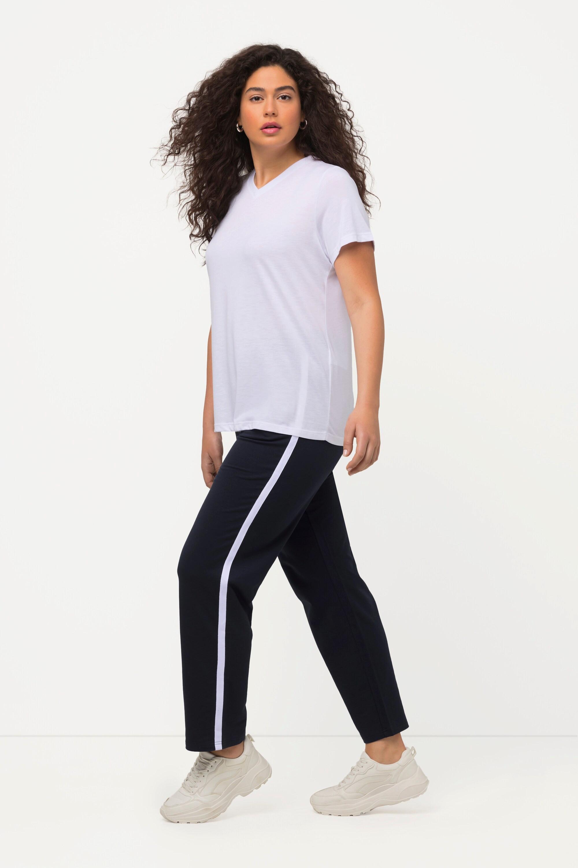 Ulla Popken  Pantalon de jogging à taille élastique et bande fantaisie le long de la jambe 