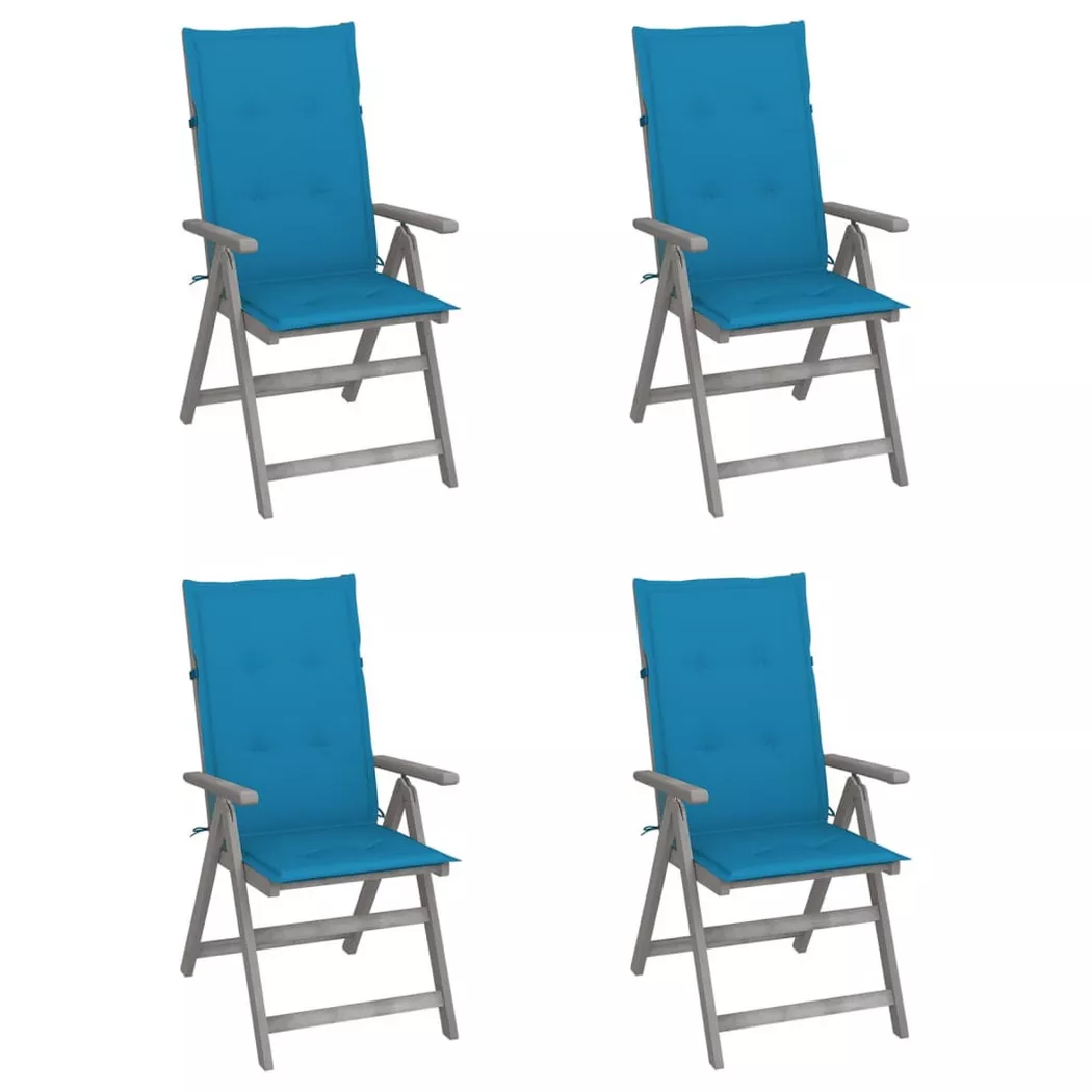 Chaises inclinables de jardin lot de 4 et coussins Bois acacia