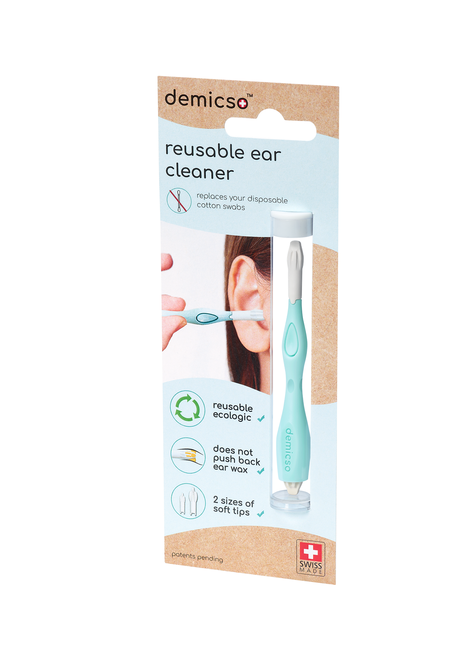 demicso  Nettoyeur d'oreille réutilisable avec système breveté qui remplace vos coton-tiges 