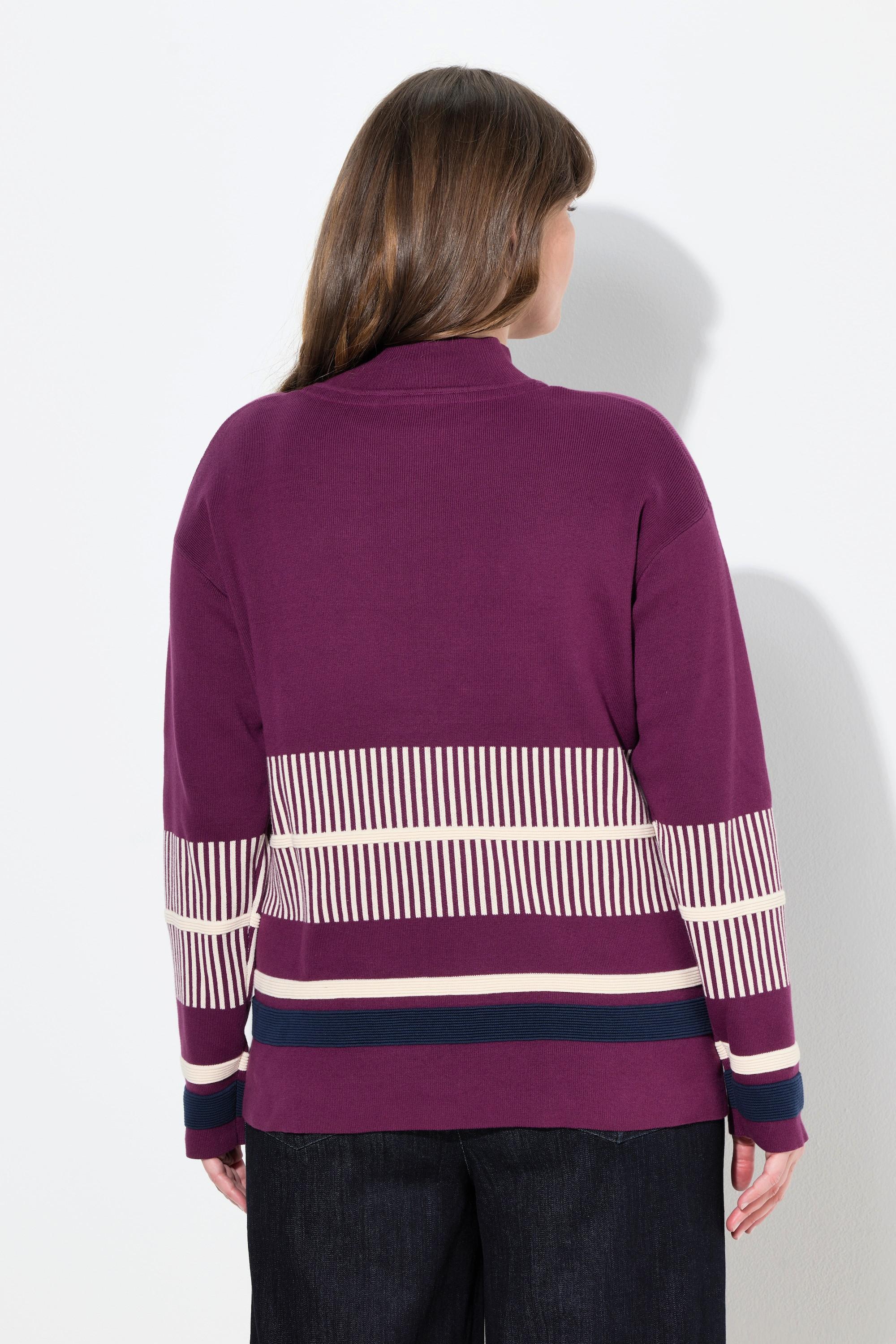 Ulla Popken Maglione a righe con collo alto e maniche lunghe  