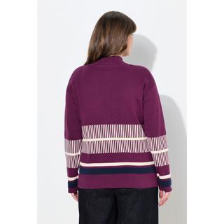 Ulla Popken Maglione a righe con collo alto e maniche lunghe  