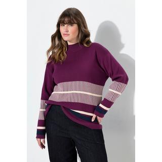 Ulla Popken Maglione a righe con collo alto e maniche lunghe  