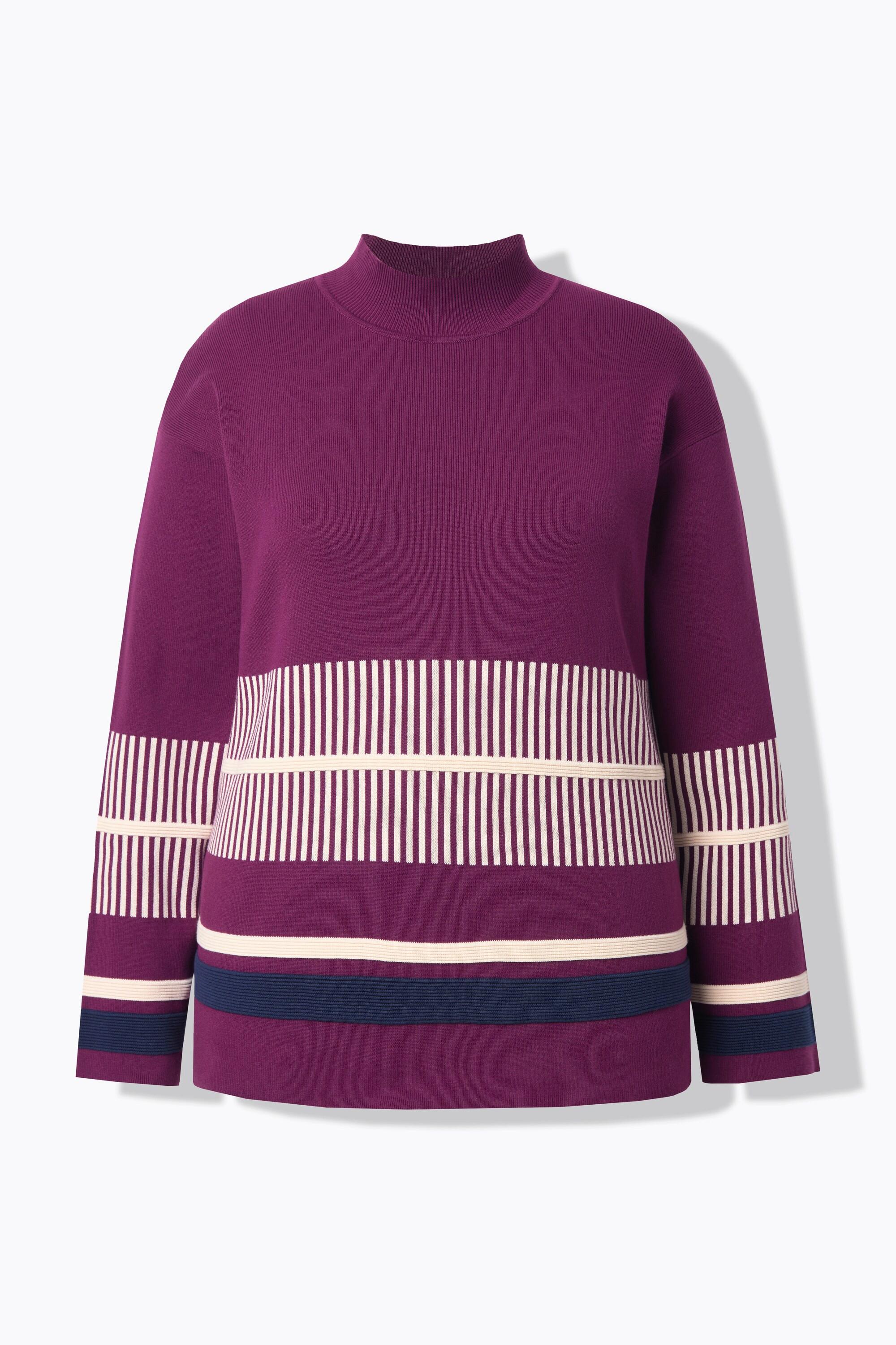 Ulla Popken Maglione a righe con collo alto e maniche lunghe  