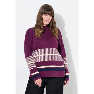 Ulla Popken Maglione a righe con collo alto e maniche lunghe  