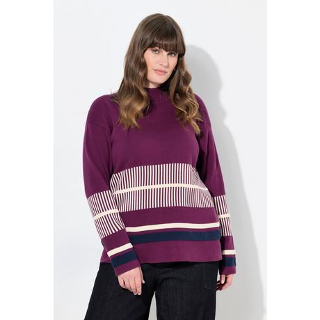 Ulla Popken Maglione a righe con collo alto e maniche lunghe  