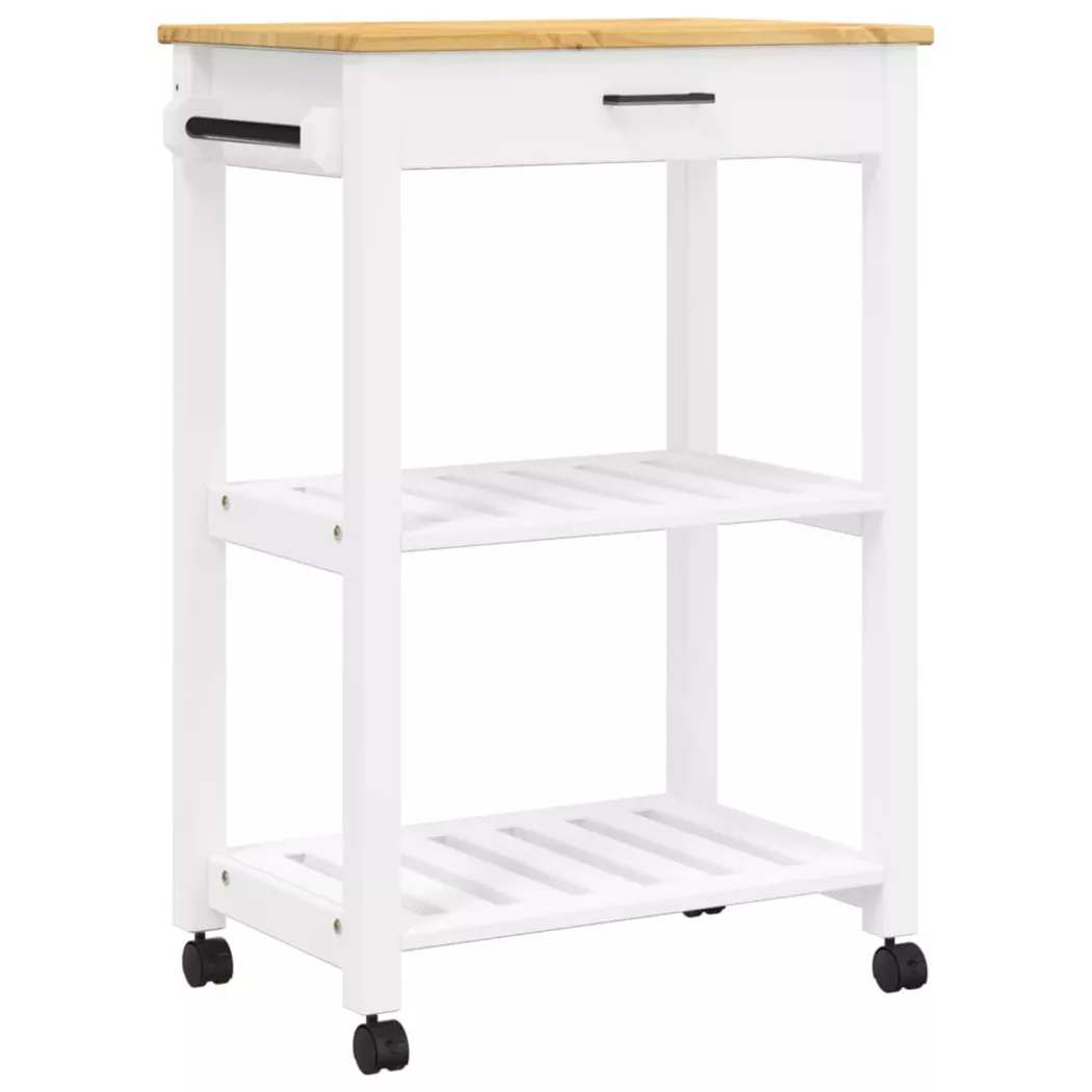VidaXL - Chariot de cuisine bois de pin, One Size, Blanc