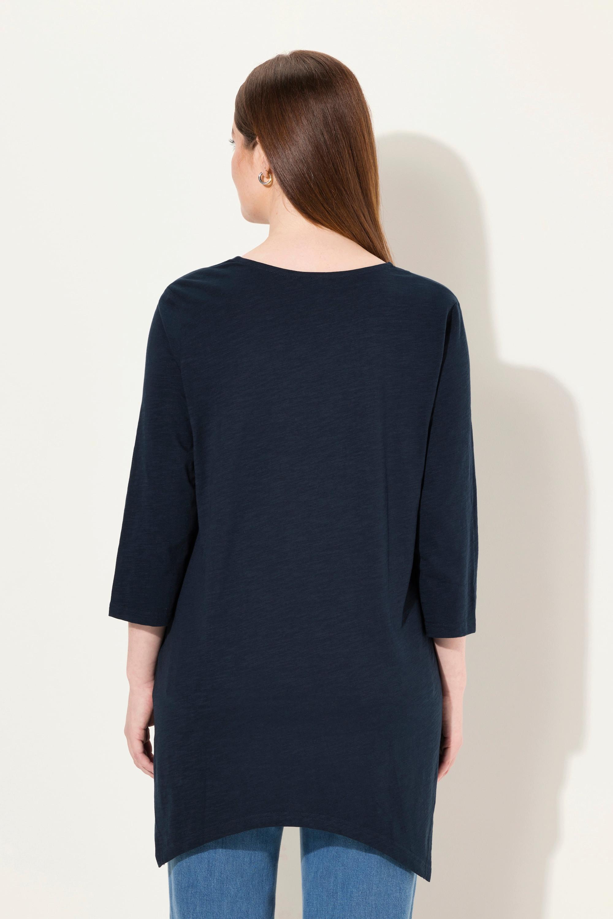 Ulla Popken  Shirt, A-Linie, V-Ausschnitt, 3/4-Arm, Biobaumwolle 