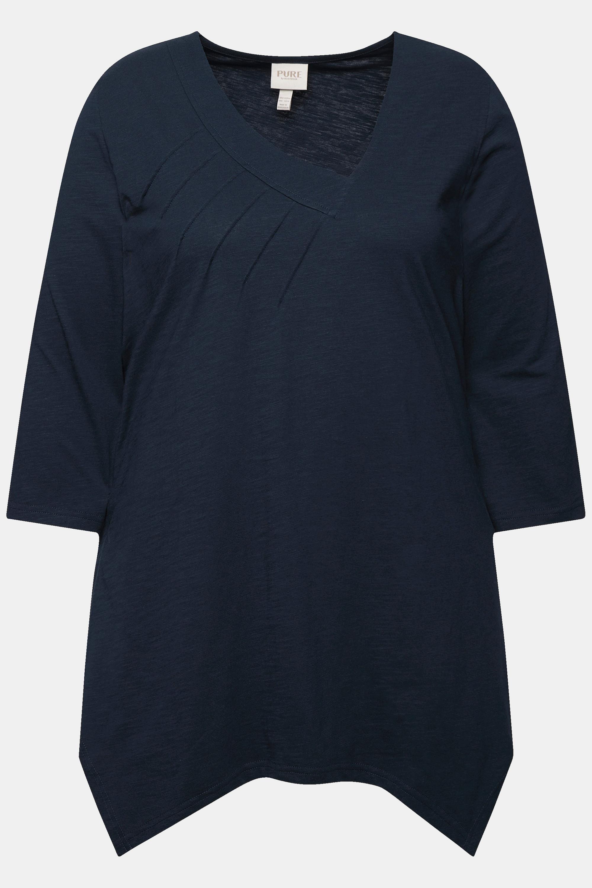 Ulla Popken  Shirt, A-Linie, V-Ausschnitt, 3/4-Arm, Biobaumwolle 