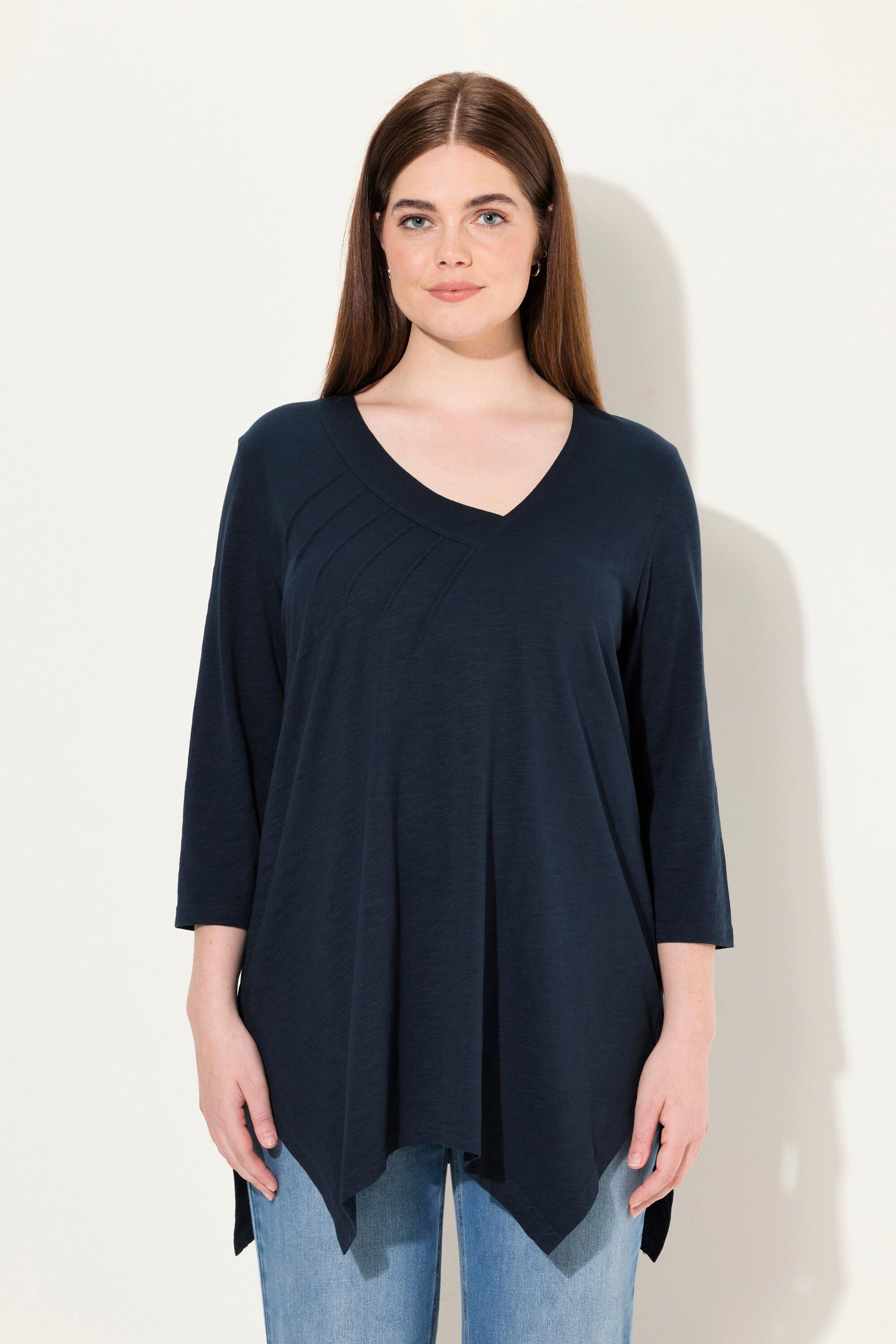 Ulla Popken  Shirt, A-Linie, V-Ausschnitt, 3/4-Arm, Biobaumwolle 