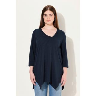 Ulla Popken  Shirt, A-Linie, V-Ausschnitt, 3/4-Arm, Biobaumwolle 