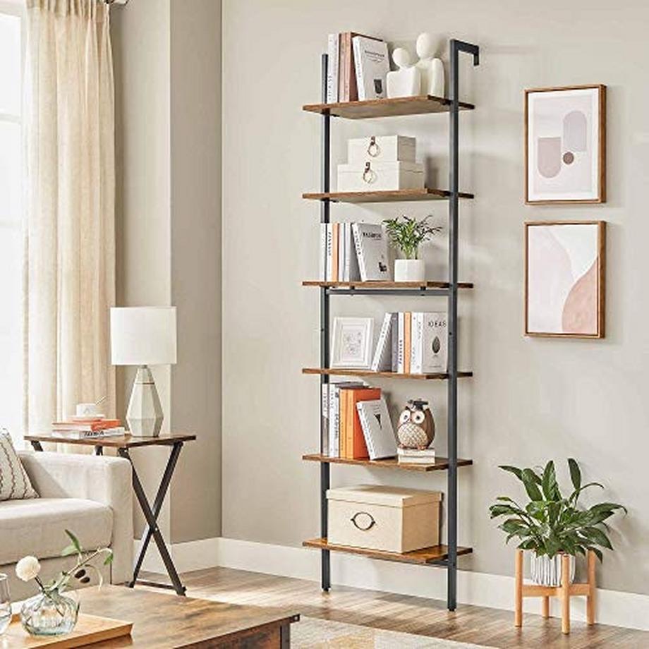 Pricenet  Étagère échelle rustique à 6 niveaux avec cadre en acier pour le salon 