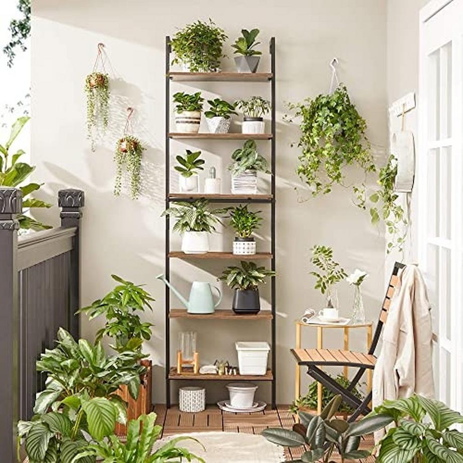 Pricenet  Étagère échelle rustique à 6 niveaux avec cadre en acier pour le salon 