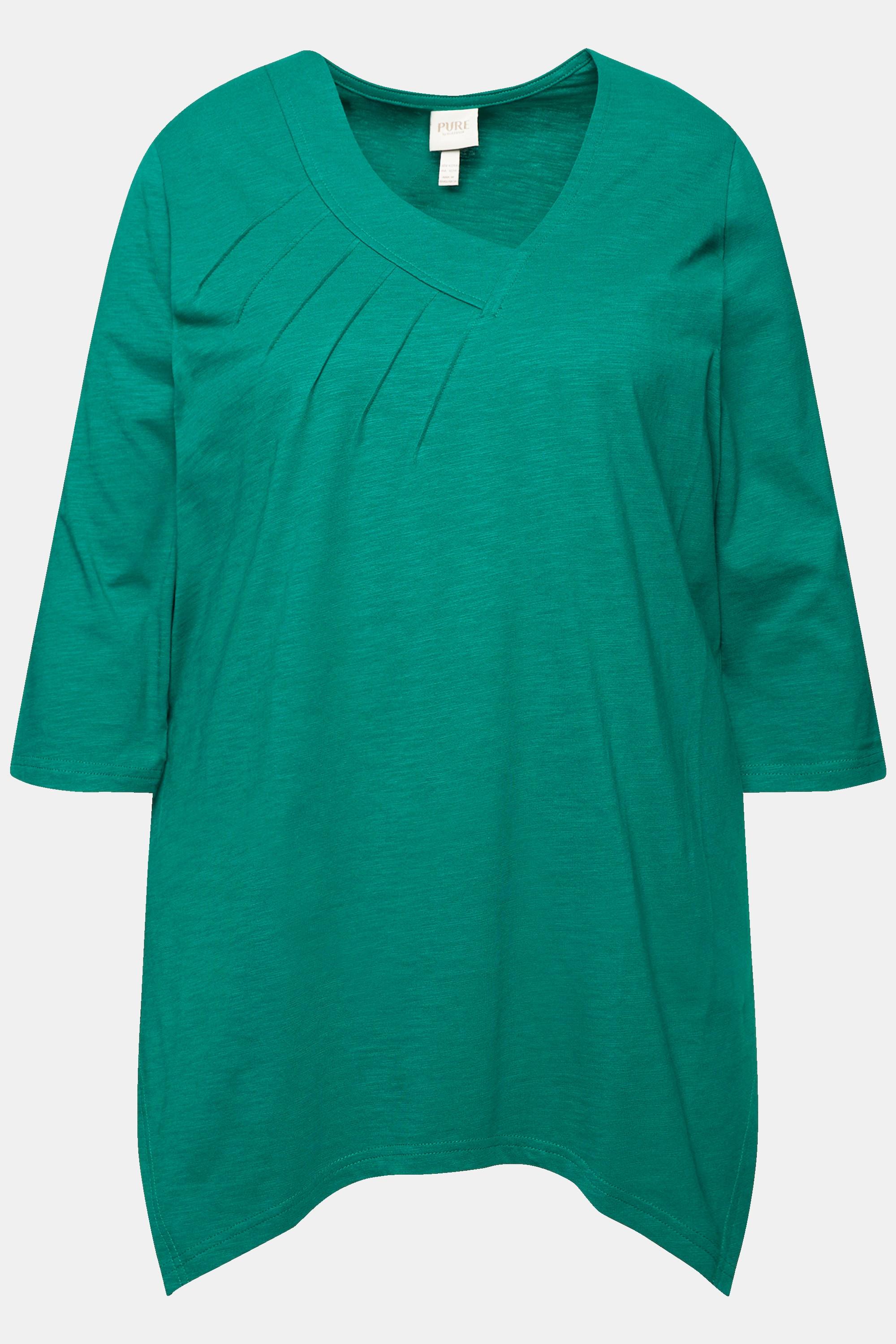 Ulla Popken  Shirt, A-Linie, V-Ausschnitt, 3/4-Arm, Biobaumwolle 