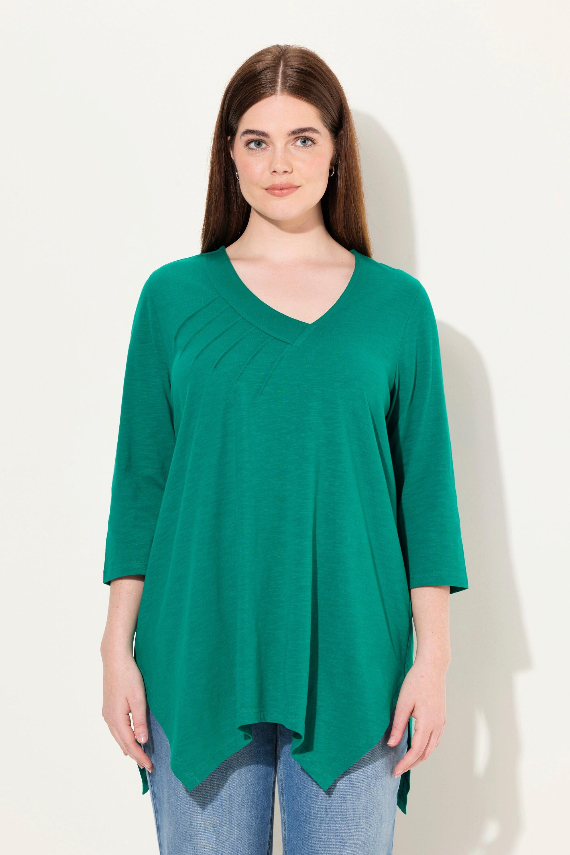 Ulla Popken  Shirt, A-Linie, V-Ausschnitt, 3/4-Arm, Biobaumwolle 