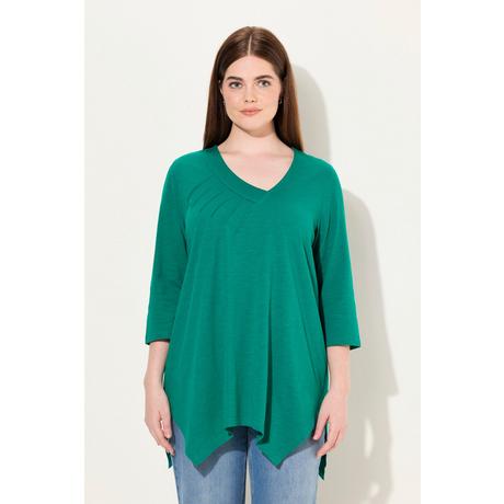 Ulla Popken  Shirt, A-Linie, V-Ausschnitt, 3/4-Arm, Biobaumwolle 