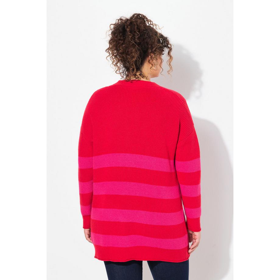 Ulla Popken Cardigan rayé coupe Boxy encolure en V bords roulottés  