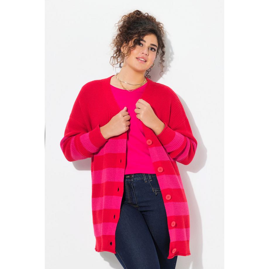 Ulla Popken Cardigan rayé coupe Boxy encolure en V bords roulottés  