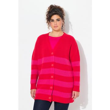 Cardigan con righe, taglio squadrato, orlini arrotolati e scollo a V