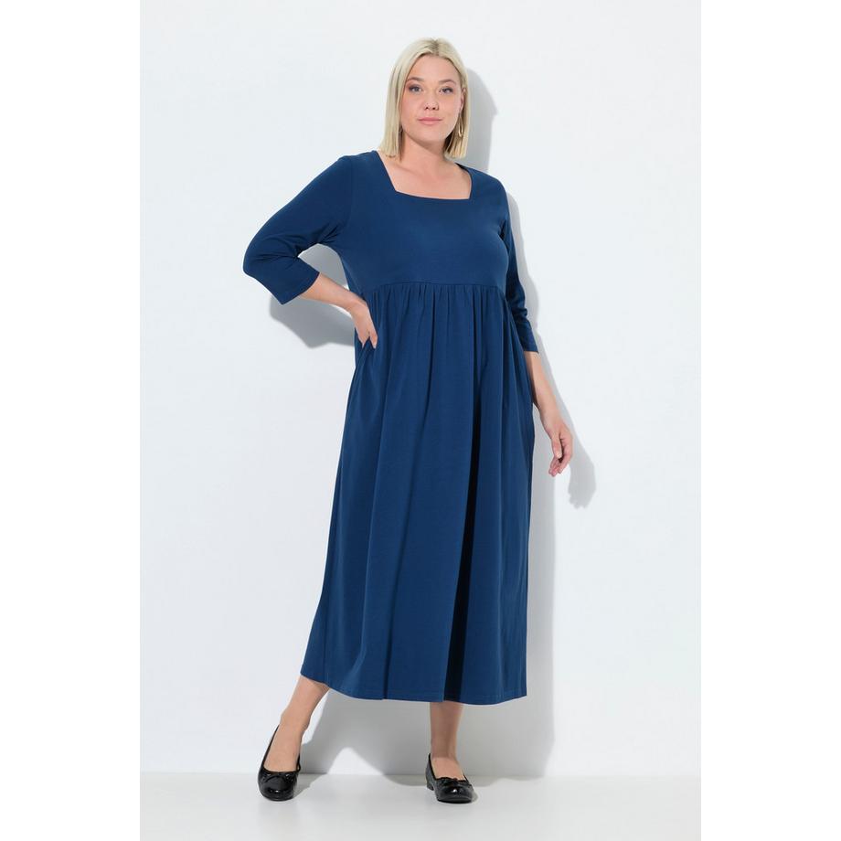 Ulla Popken Jerseykleid A-Linie Carrée-Ausschnitt 3/4-Arm  