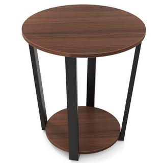 Northix Runder Beistelltisch mit Offener Ablage & Metallrahmen 2-stufiger Akzenttisch Sofatisch-Walnuss  