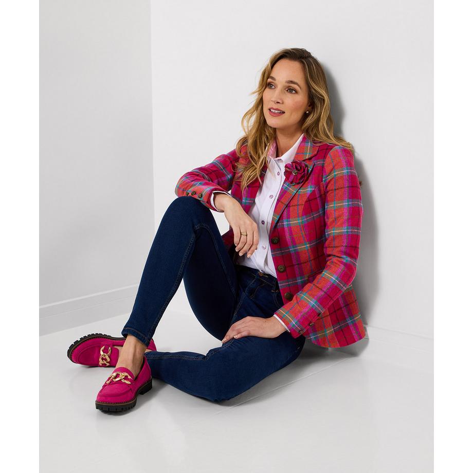 Joe Browns Einreihige Jacke mit Karomuster und abnehmbarer Blume  