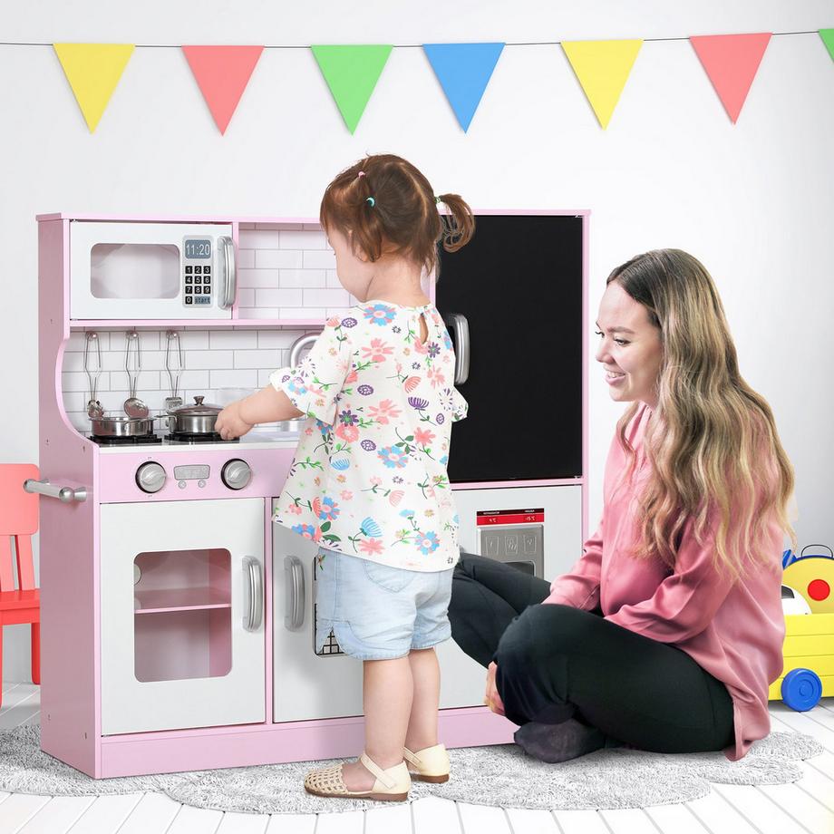 Northio  Kinderküche Spielküche mit Spielzeug Telefon, Kreidetafel, Mikrowelle, Herd, Spüle, Puppenküche mit Küchenzubehör, Eiswürfelmaschine für 3-8 Jahre Kinder, Rosa 