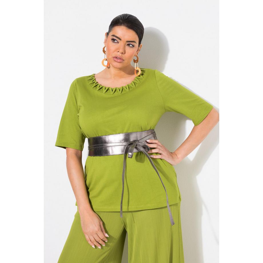 Ulla Popken T-shirt Bordure Tressée Col Rond Manches Courtes  