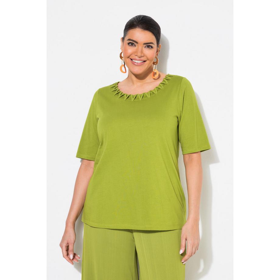 Ulla Popken T-shirt Bordure Tressée Col Rond Manches Courtes  