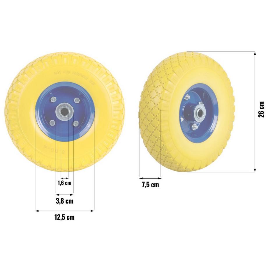 B2X  Pannenfreies Schubkarrenrad 3.00-4, gelb-blau 