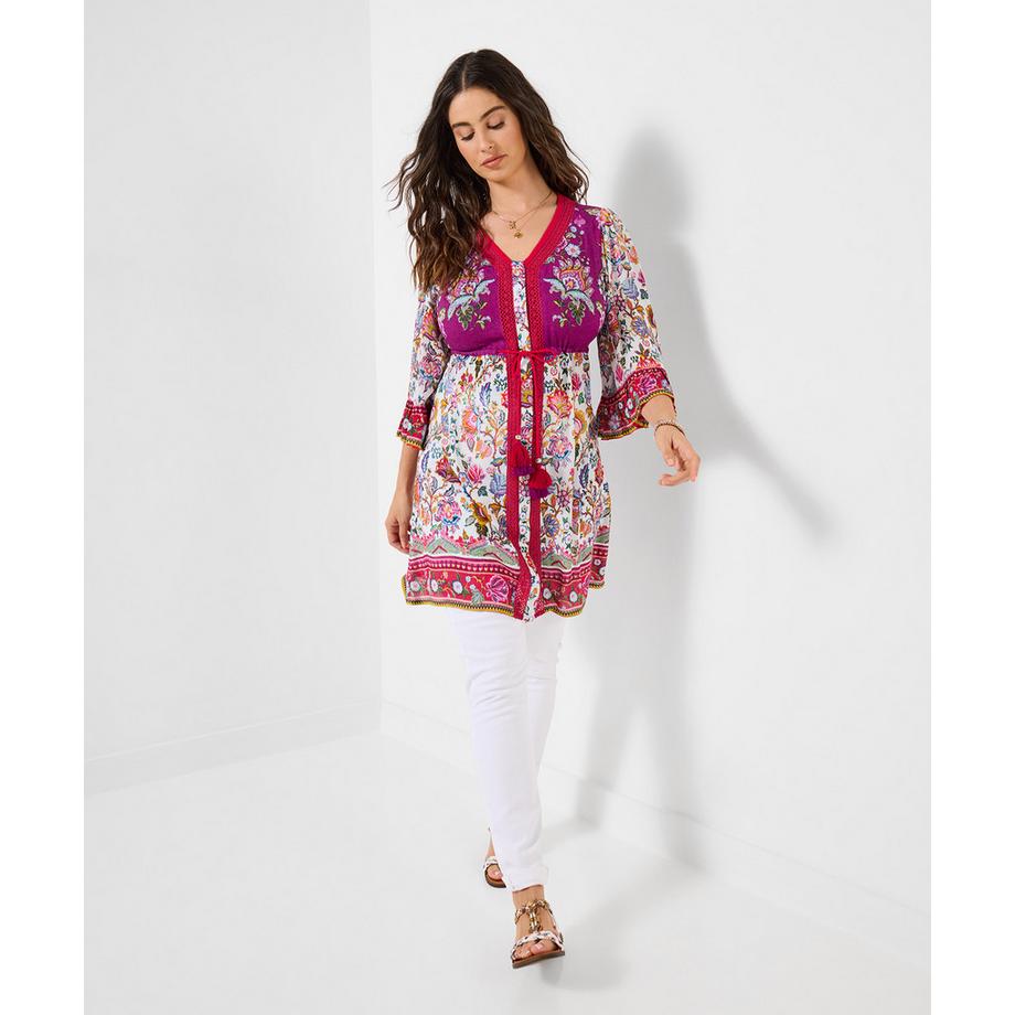 Tunika-Kleid mit Spitzenbordüre im Boho-Stil