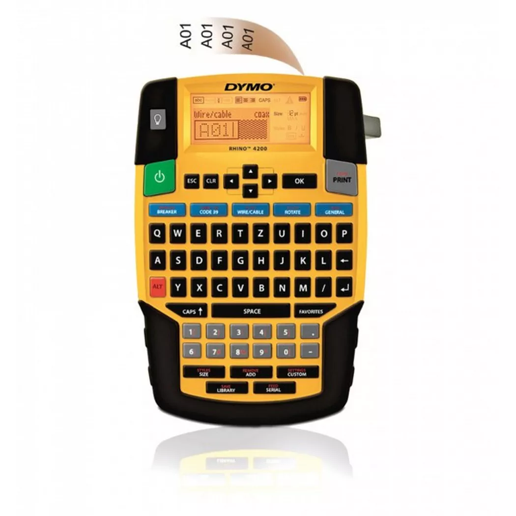 DYMO RHINO 4200 Industrial Label Maker Kit Case | QWERTZ Keyboard & Time-Saving Hot Keys | Durable Label Printer for Job Sites and Heavy-Duty Labelling Jobs