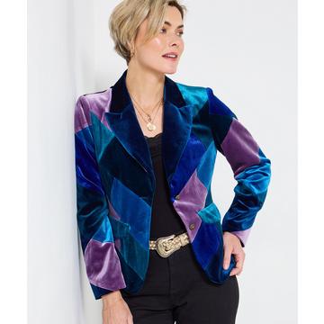 Auffällige Patchwork-Jacke in Blau