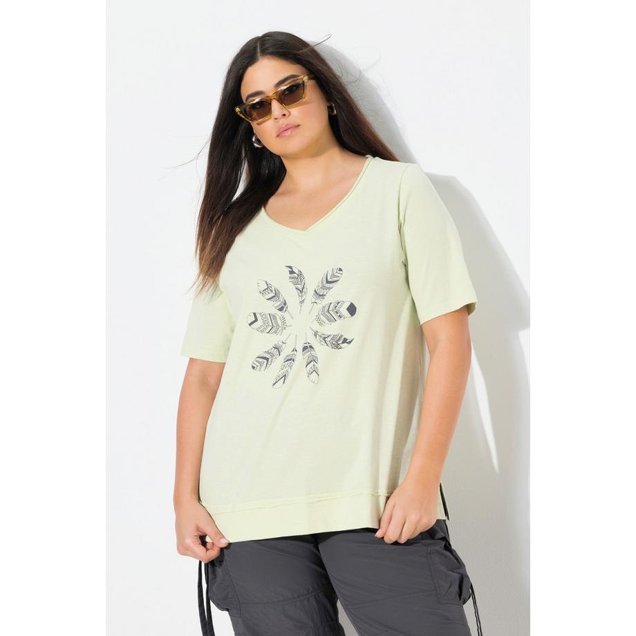 Ulla Popken Plume Bords Francs Encolure V Manches Courtes T-Shirt  