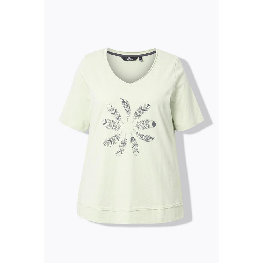Ulla Popken Plume Bords Francs Encolure V Manches Courtes T-Shirt  