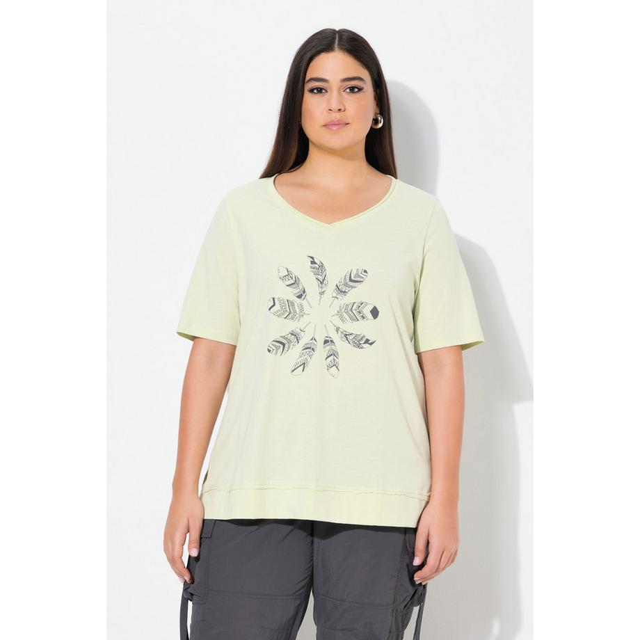 Ulla Popken Plume Bords Francs Encolure V Manches Courtes T-Shirt  