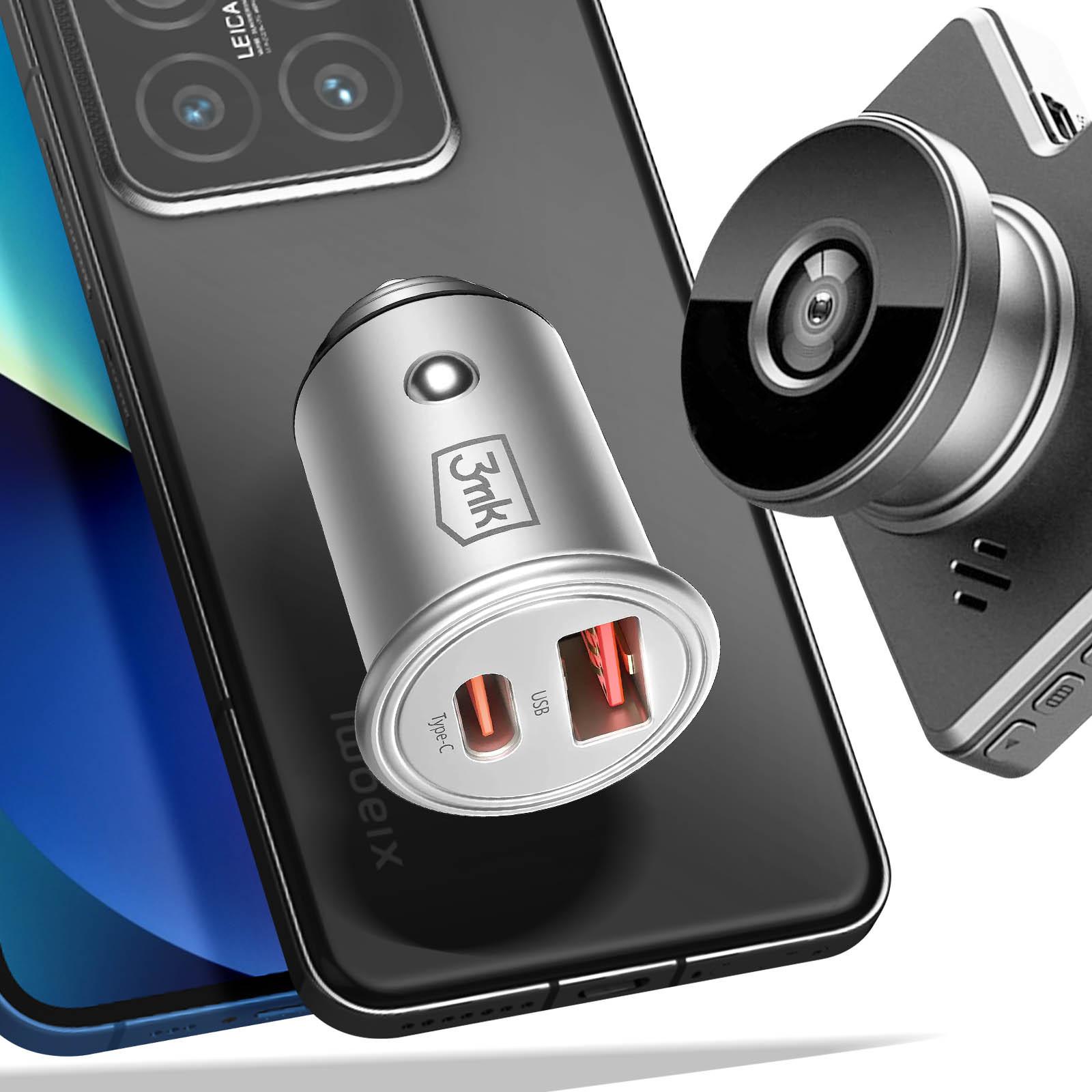 3mk Protection  Chargeur Voiture 30W USB C + USB , 3mk 