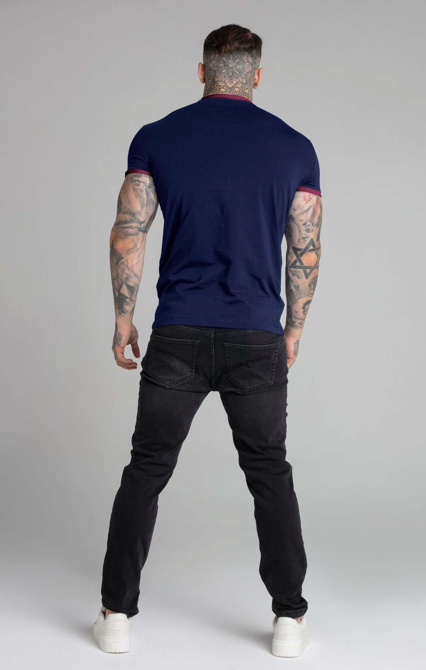 Sik Silk  T-Shirts Navy Short Sleeve Ringer T-Shirt 