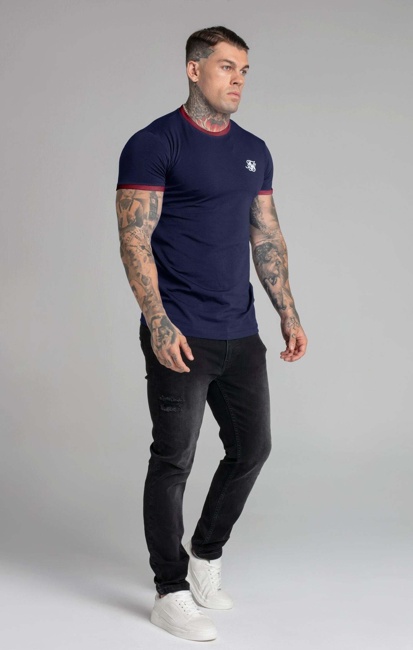 Sik Silk  T-Shirts Navy Short Sleeve Ringer T-Shirt 