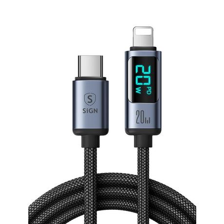 B2X  Câble 20 W USB-C vers Lightning avec écran, 1,2 m - Noir 